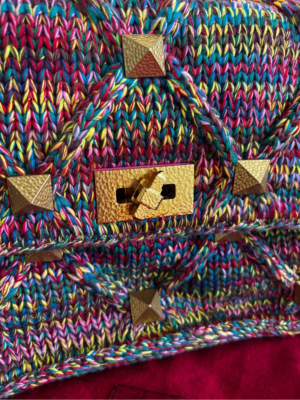 Valentino Multicolor Knit Shoulder Bag with Pink Top Handle and Gold Hardware - Picture 3 of 9